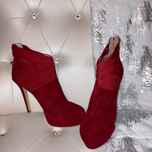 NEW RARE Colin Stuart Red Faux Suede Strappy Platform Ankle Boots Size 11B HTF - Picture 9 of 13